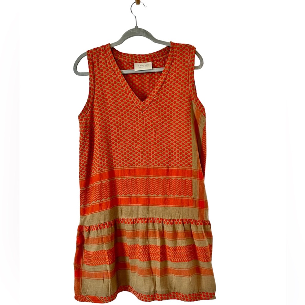 CECILIE Copenhagen Anthropologie Small Orange v neck Tunic Dress Cotton